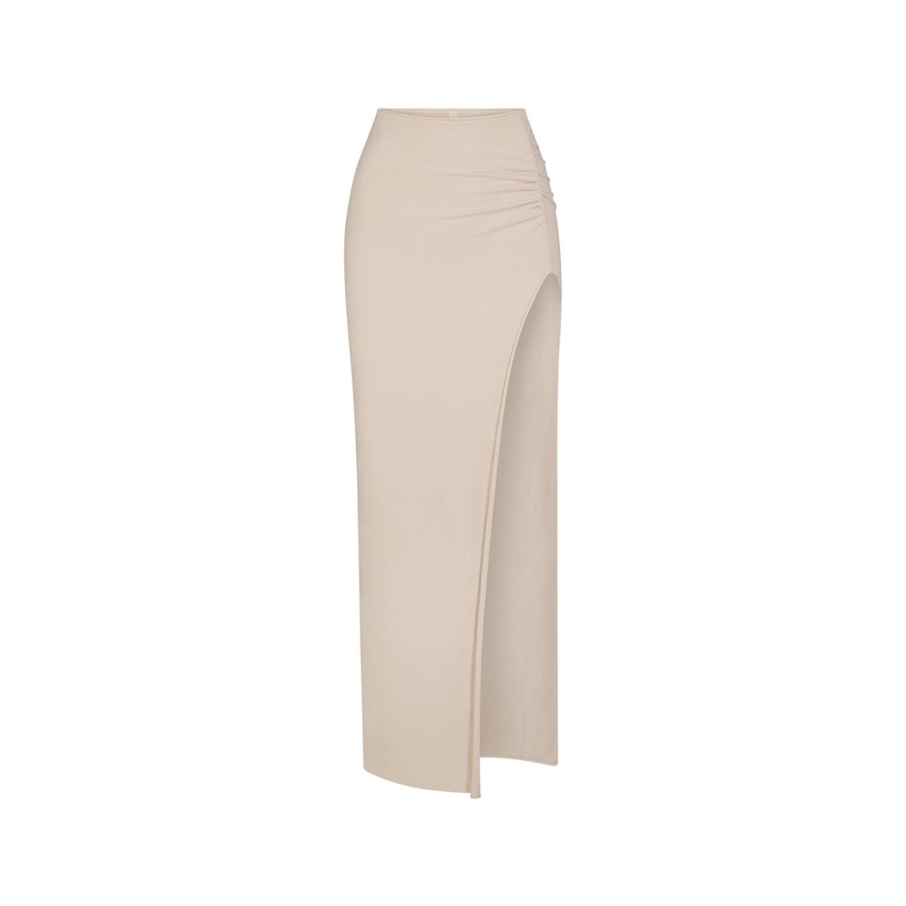 SKIMS RAW EDGE SLIT LONG SKIRT in Stone NEW